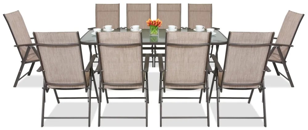 Stalen dining tuinmeubels Modena/Rosario voor 10 personen met grote tafel 200 cm Garden Point bruin