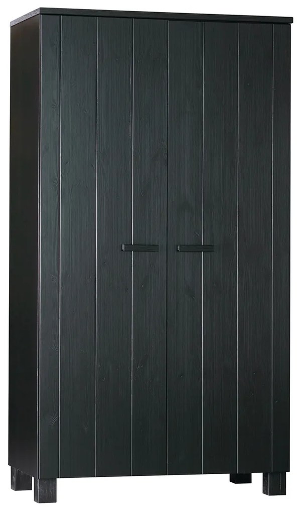 Woood Dennis Stoere Landelijke Kledingkast Zwart - 111x55x202cm.