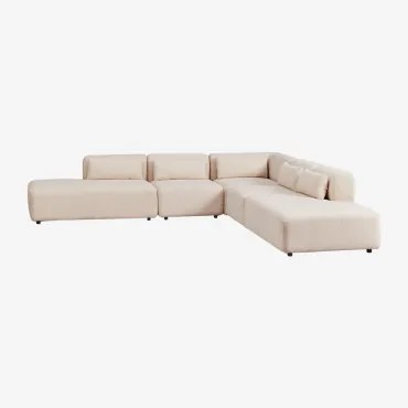 5-delige Modulaire Hoekbank Met Dubbele Chaise Longue Fogler Teddystof Crème Beige - Sklum