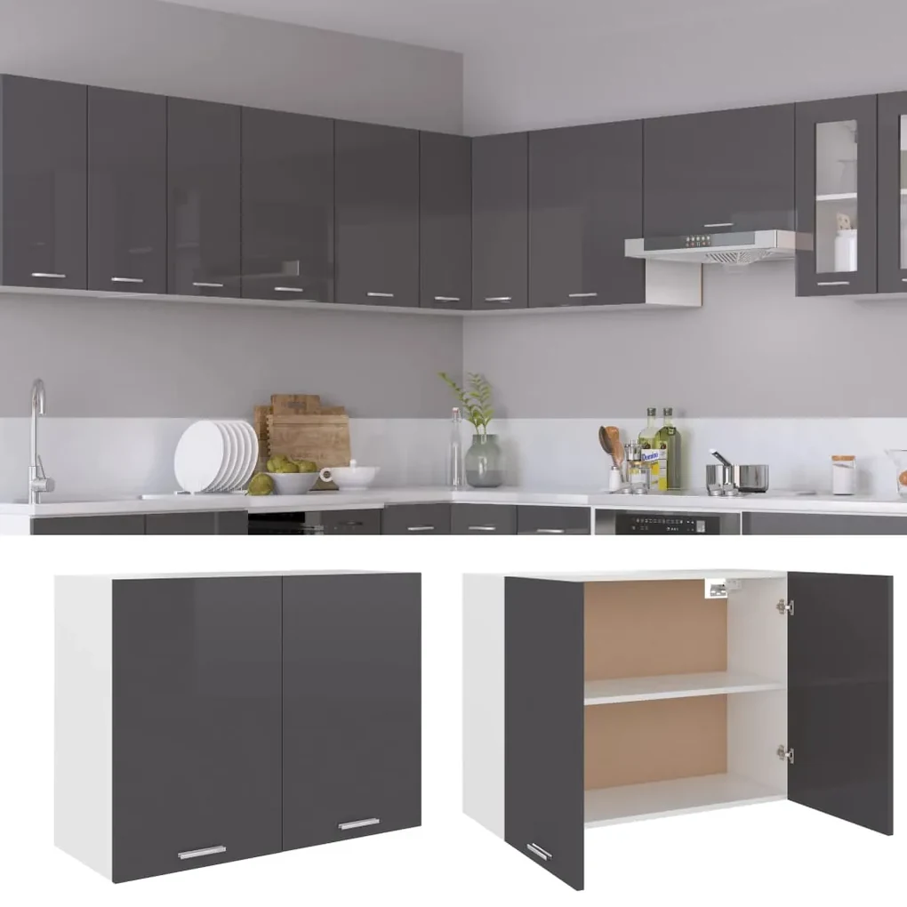 vidaXL Hangkast 80x31x60 cm bewerkt hout hoogglans grijs