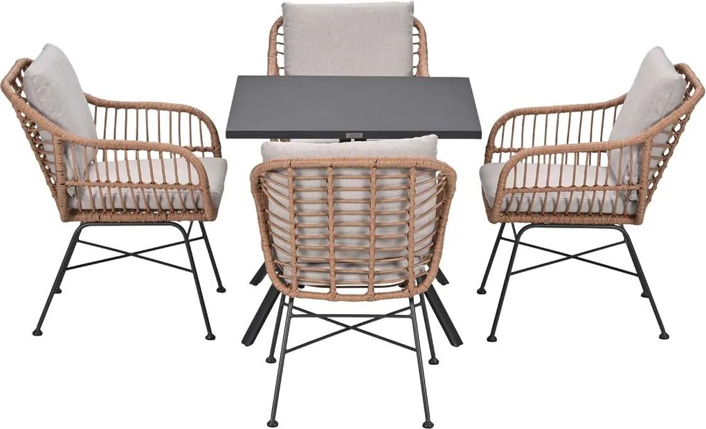 Garden Impressions Lucas tuinset bruin 5-delig - Rimini tuintafel 80x80 cm