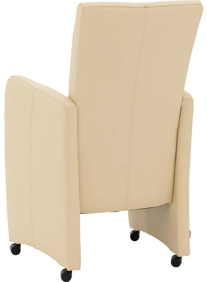 Goossens Excellent Eetkamerstoel Riva beige leer  met armleuning en met wielen, stijlvol landelijk