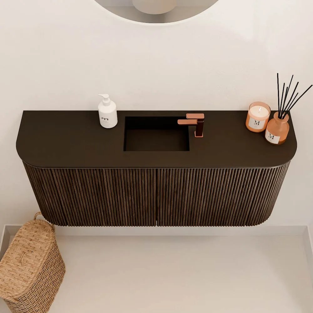 Mondiaz Joya 95cm toiletmeubel ronding links/rechts walnut met wastafel faye midden 1 kraangat urban