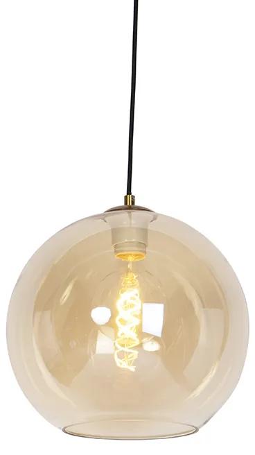 QAZQA Art Deco hanglamp messing met amber glas 30 cm - Pallot Art Deco E27 bol / globe / rond Binnenverlichting Lamp