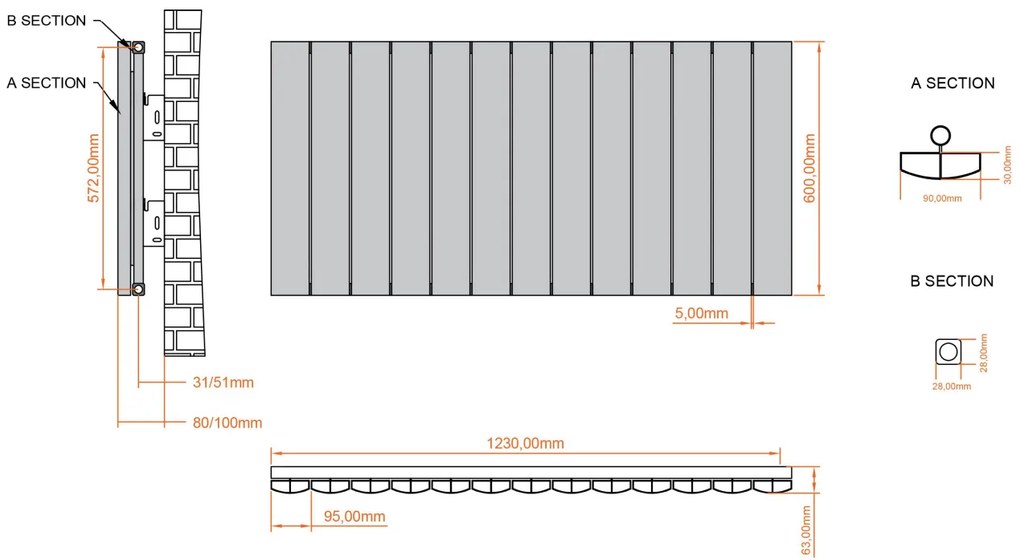 Eastbrook Tordino radiator 125x60cm aluminium 1329W antraciet