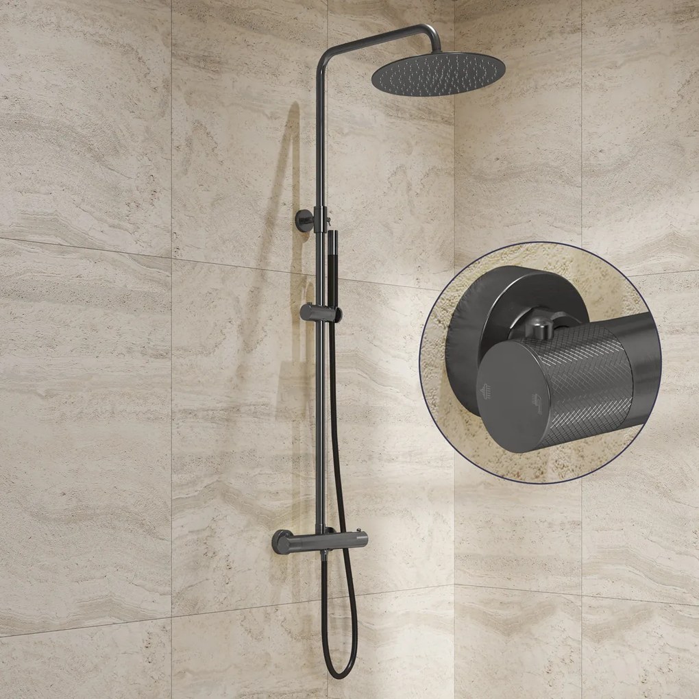 Saniclear Iron Curved Pro opbouw regendouche verouderd ijzer / gunmetal met 30cm hoofddouche