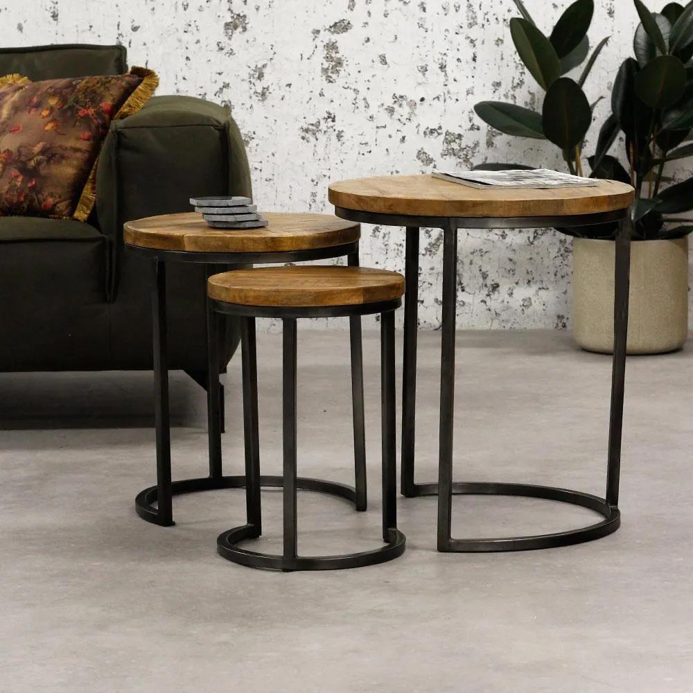 Dimehouse | Bijzettafel Chantal lengte 50 cm x breedte 50 cm x hoogte 62 cm bruin, grijs bijzettafels mangohout, metaal meubels tafels