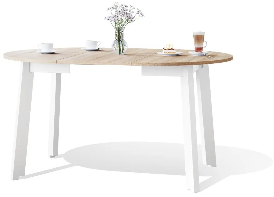 Ronde tafel, uitschuifbaar, FABIO Sonoma Eik/Wit mat