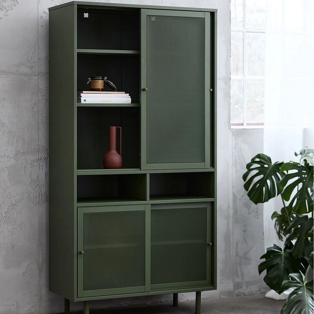 Hoge Kast Groen Metaal - 90x40x180cm.