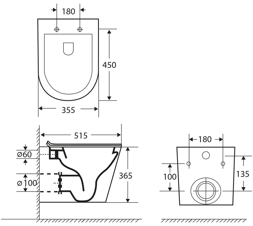 Differnz hangend toilet randloos met zitting mat zwart