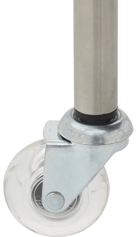 Goossens Eetkamerstoel Funk RVS Poten zwart leer met armleuning en Transparant skater wiel met rvs kapmet wielen, modern design