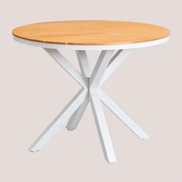 Ronde Tuintafel Van Aluminium En Eucalyptus Hout Archer Gardenia Wit & Ø100 Cm - Sklum