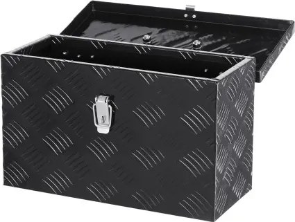 VEVOR Heavy-Duty aluminium gereedschapskist voor op de laadbak van een vrachtwagen, gestreepte gereedschapskist (406 x 190 x 254 mm) met zij- en bovenhandgreep, opbergorganizer voor aanhanger, camper, zwart