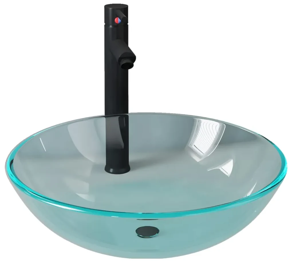vidaXL Wastafel met kraan en pop-up afvoer gehard glas transparant