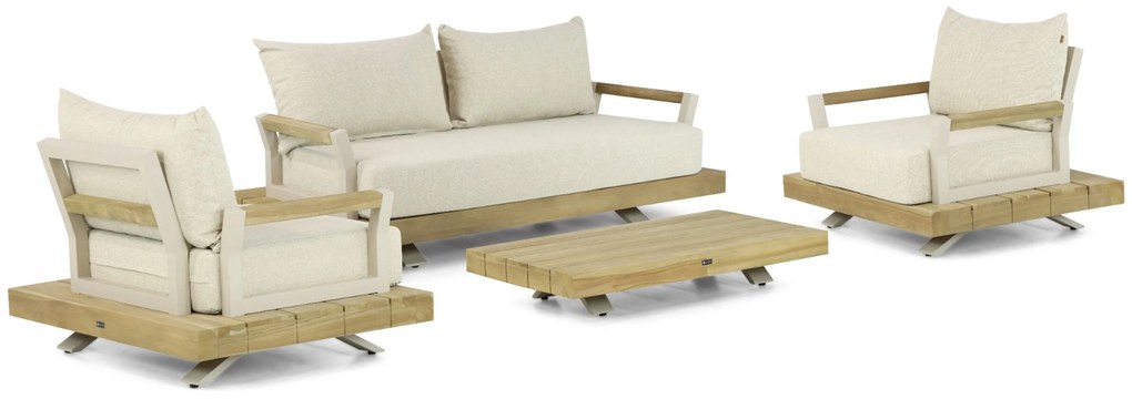 Stoel en Bank Loungeset 4 personen Aluminium/teak Taupe Santika Furniture Santika