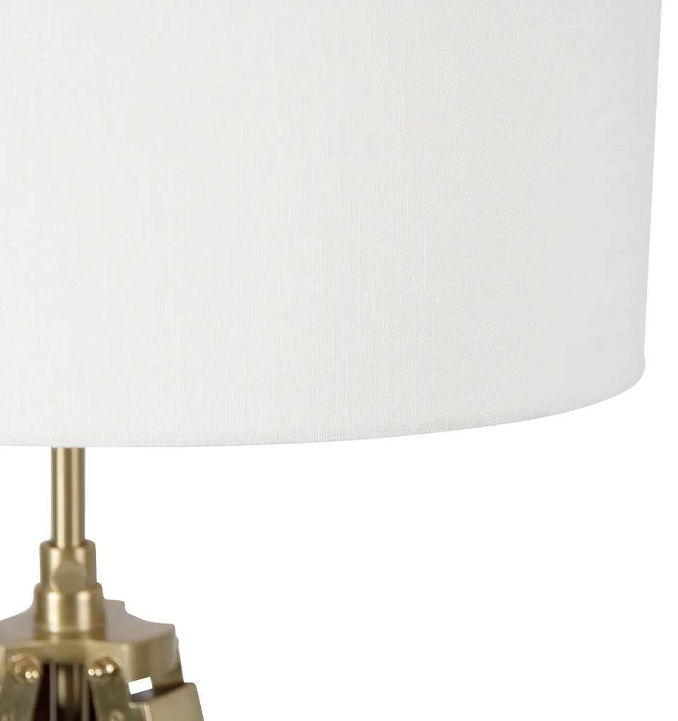 Vintage vloerlamp messing met kap wit 50 cm tripod - Cortin Industriele / Industrie / Industrial, Landelijk E27 rond Binnenverlichting Lamp