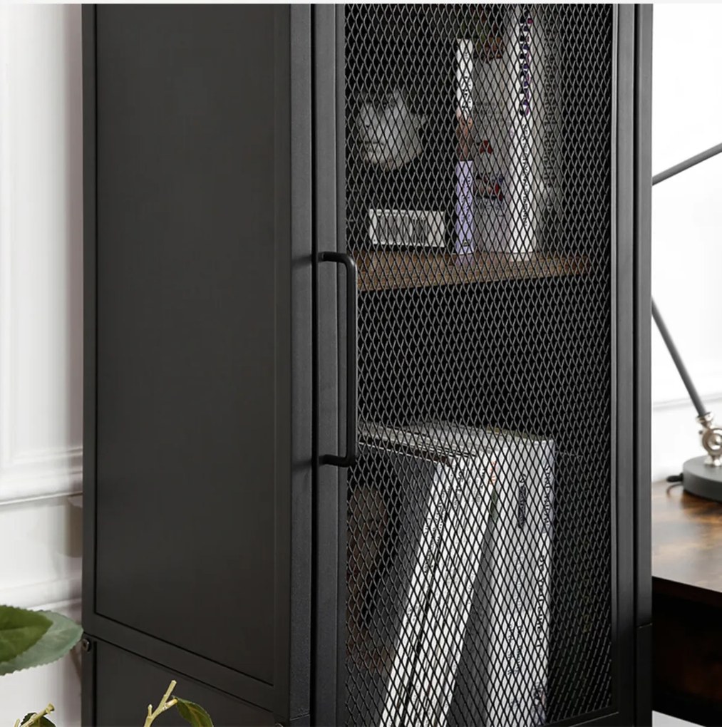 Nancy's Roslindale 2 Opbergkast - Industriële Kast - Kasten - Dressoir - Kast met 4 Planken - 3 Metalen Deuren - 40 x 30 x 140 cm (L x B x H)