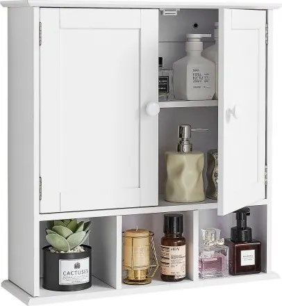 VEVOR Badkamer Wandkast Medicijnkastje met 2 deuren en verstelbare planken, Opbergkast boven het toilet voor wandmontage, Hangkast met 3 open compartimenten voor keuken, Toilet