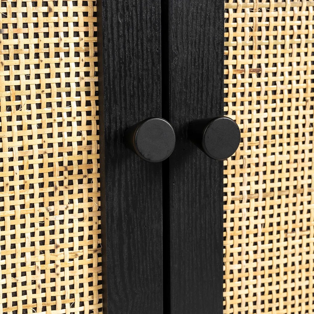 Japandi Tv-meubel Zwart Met Rotan - 150x38x55cm.