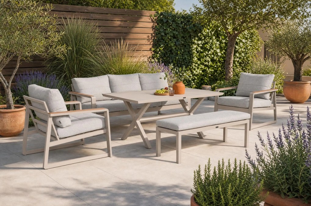 Stoel en Bank Loungeset 7 personen Aluminium Zand/Beige Lifestyle Garden Furniture Sabbia