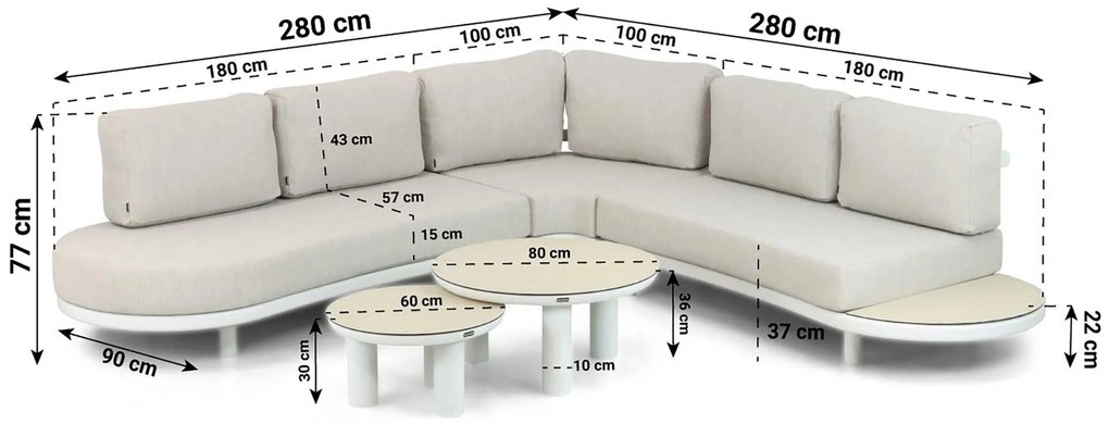 Hoek loungeset 5 personen Aluminium Wit  Lifestyle Garden Furniture Harmonic