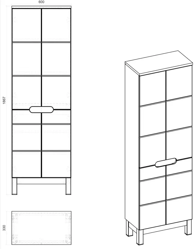 Comad Bali White 805 FSC kolomkast 187x60cm eiken/wit