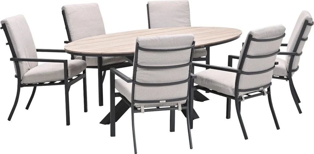 Garden Impressions Senja tuinset 7-delig desert sand - Tulli tuintafel 220x115xH75 cm - light teak vironwood