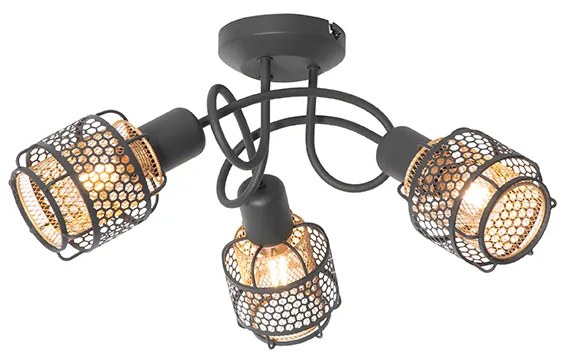 Design plafondlamp zwart met goud 3-lichts - Noud