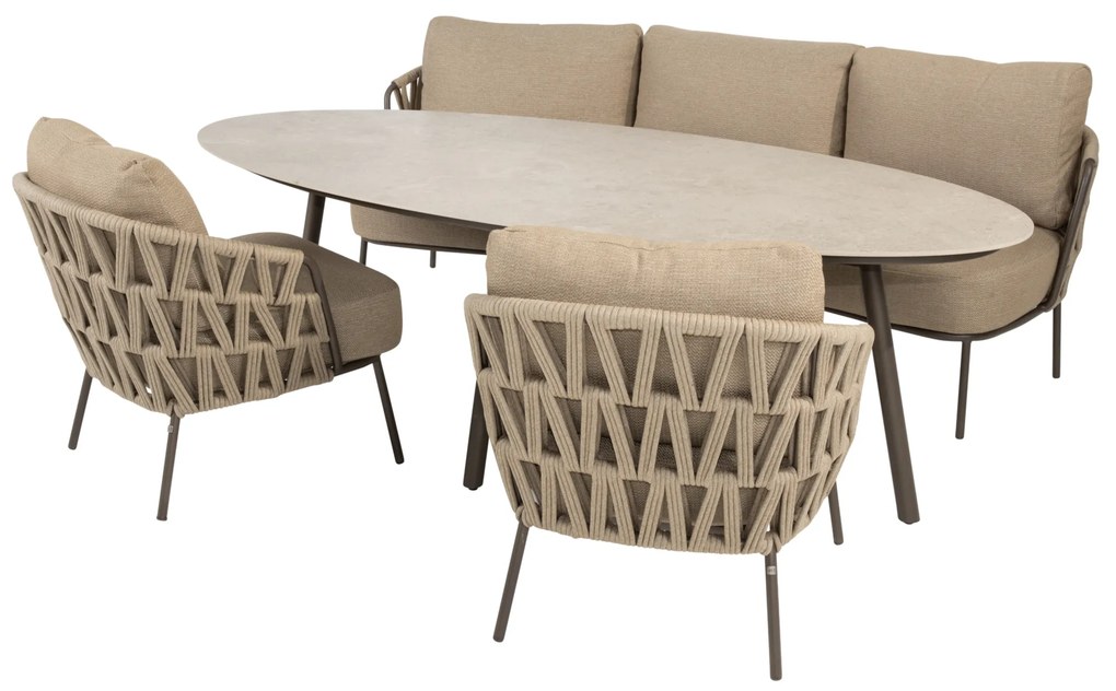 Salute Mallorca low dining tuinset 220x105xH69 cm 4 delig keramiek terre 4 Seasons Outdoor