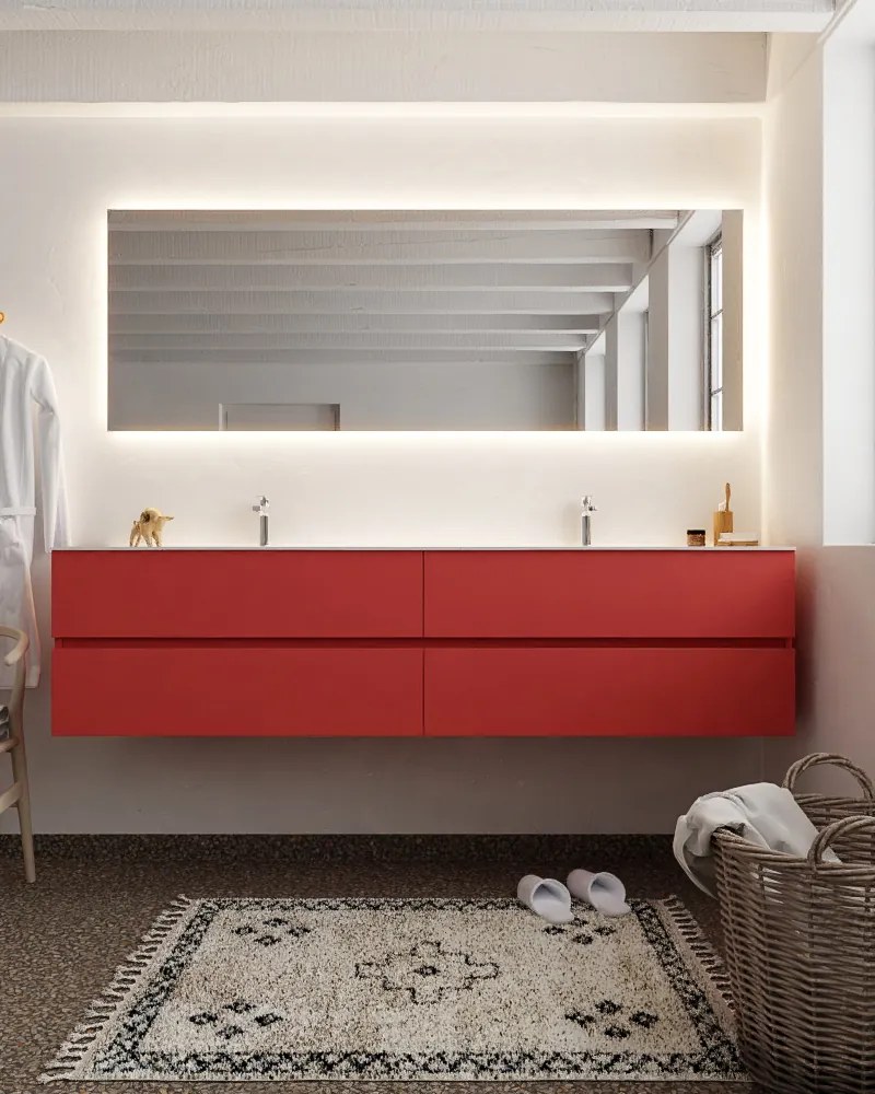 Mondiaz Vica 200cm badmeubel fire 4 lades wastafel Moon dubbel met 2 kraangaten