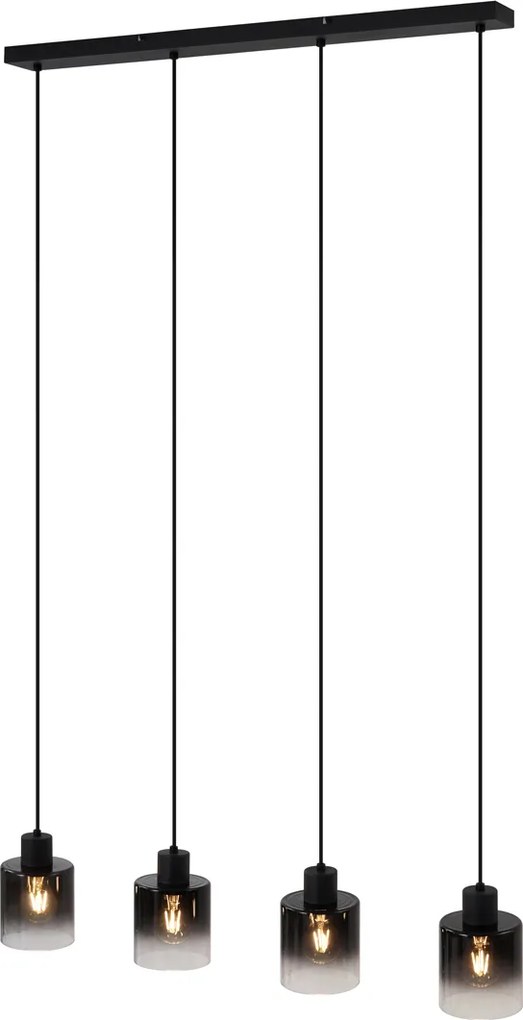 Moderne hanglamp zwart met smoke glas 4-lichts - Dame