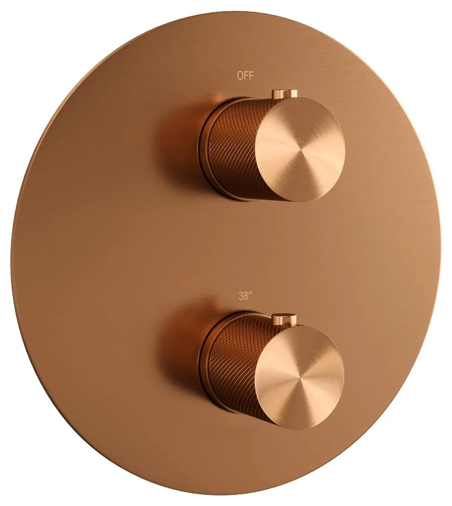 Brauer Copper Carving thermostatische inbouw regendouche met 3 standen handdouche, plafondarm en hoofddouche 30cm set 84 koper geborsteld PVD