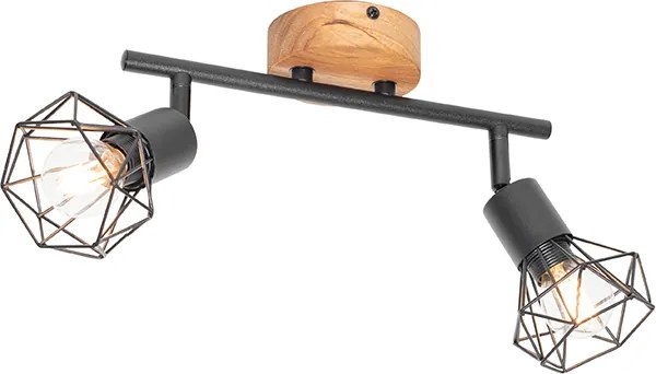 Spot zwart met hout draai- en kantelbaar 2-lichts - Mosh