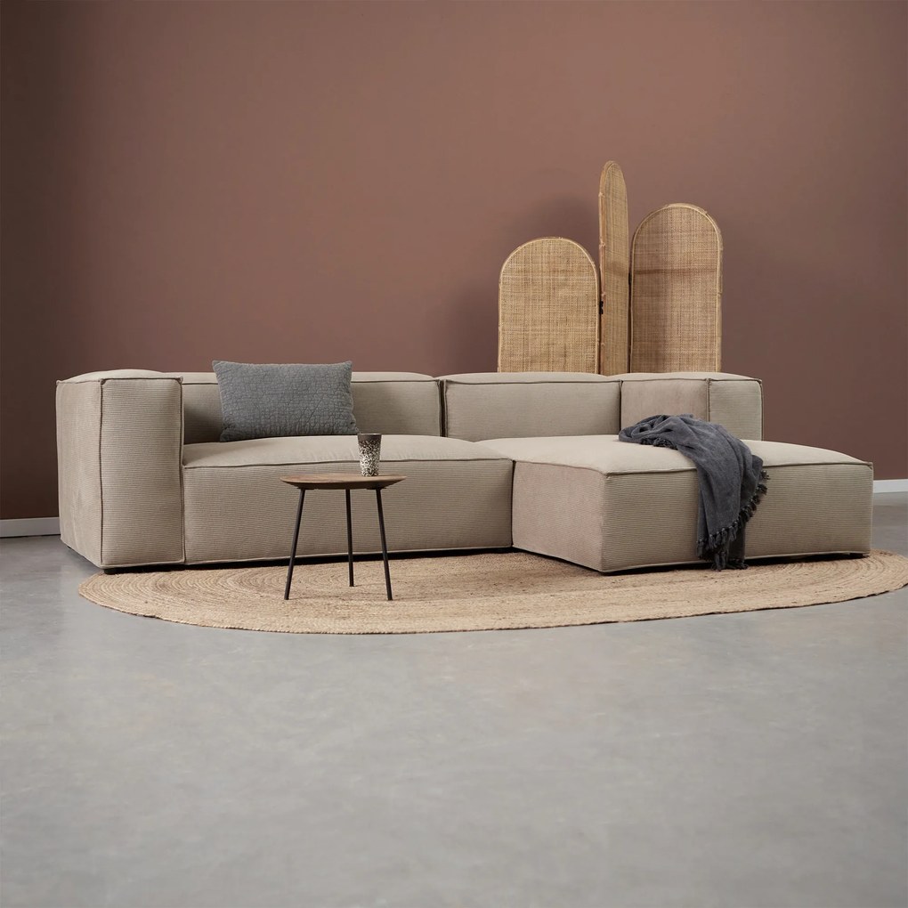 Beige Rib Bank Met Chaise Longue Rechts