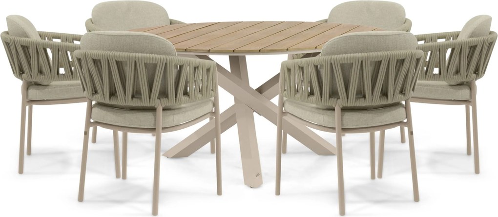 Tuinset Ronde Tuintafel 6 personen Rope Zand/Beige 4 Seasons Outdoor Calma/Ancona