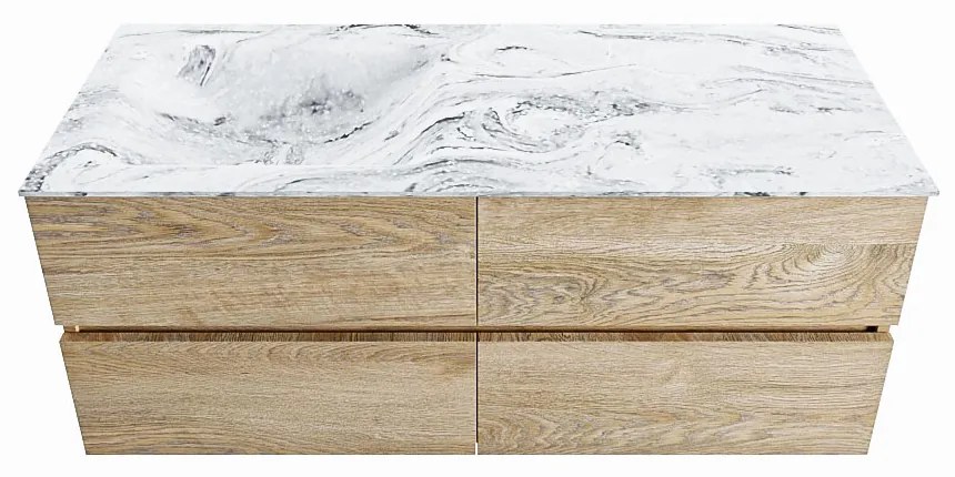 Mondiaz Vica DLux badmeubel 120cm washed oak 4 lades met wastafel glace links 1 kraangat