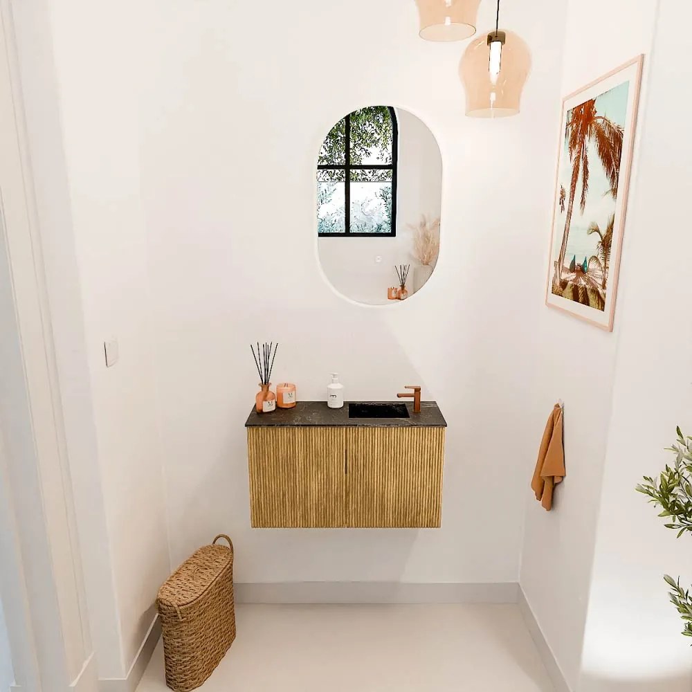 Mondiaz Joya DLux 70cm toiletmeubel oak met wastafel faye rechts 1 kraangat lava