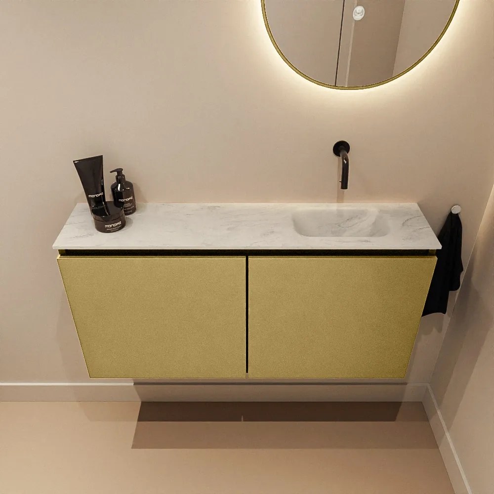 Mondiaz Ture DLux toiletmeubel 100cm oro met wastafel opalo rechts zonder kraangat