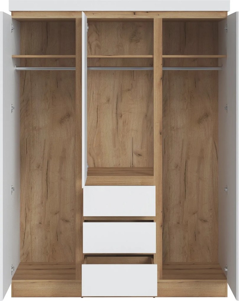 Kledingkast Numeri 117, Wit, Eiken, 212x157x60cm, 140.1 kg, Kledingkast deuren: Met scharnieren