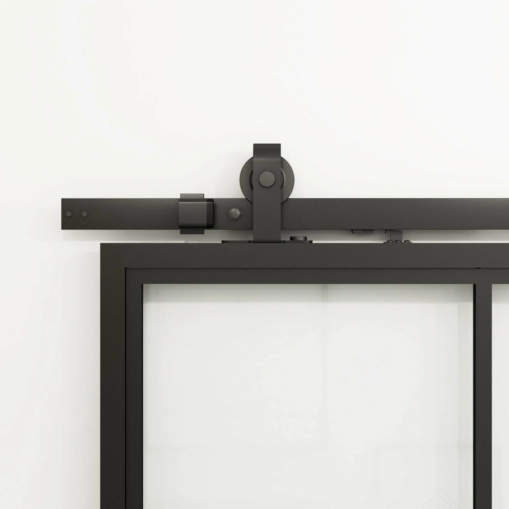 Stalen Schuifdeur - 4-vaks Met Helder Glas - Zwart - Incl. Rails