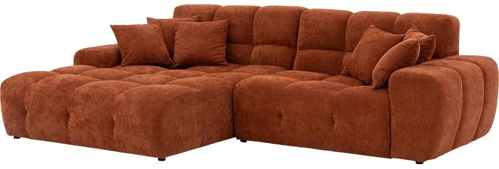 Goossens Excellent Bank Kubus - 40 X 40 Cm Stiksel rood, stof, 1,5-zits, modern design met chaise longue rechts