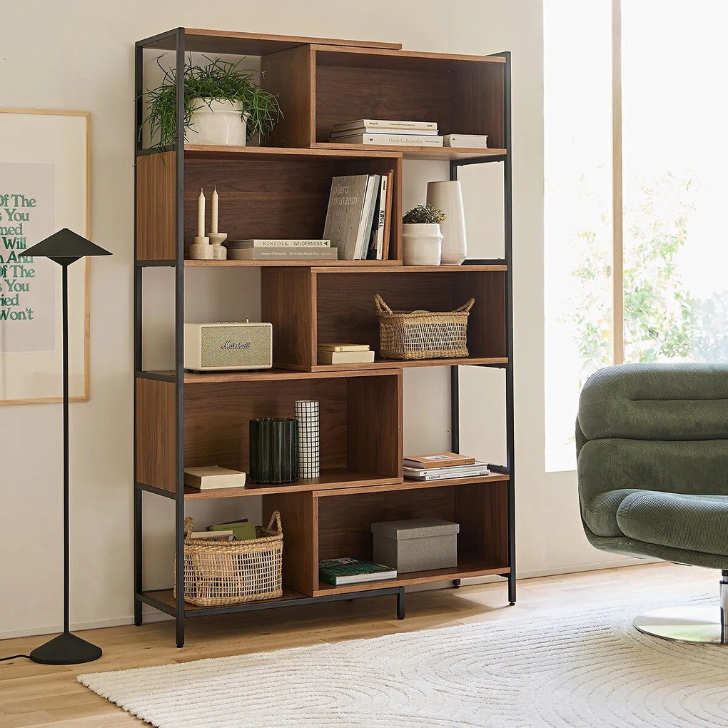 Modulaire en uitrekbare boekenkast, notenhoutfineer, Volga