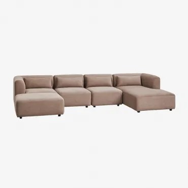 Rechtse Modulaire Chaise Longue Bank Van 4 Delen Met Poef Fogler Corduroy Kameelbruin - Sklum