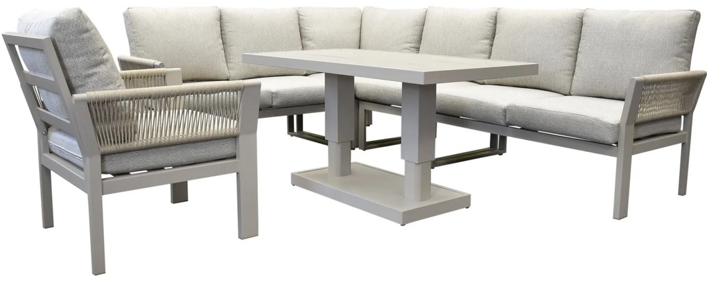 Saigon lounge dining set 6 delig verstelbare tafel latte zand aluminium