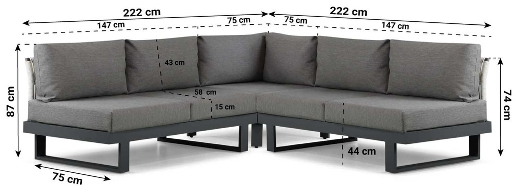 Hoek loungeset 5 personen Aluminium Grijs Lifestyle Garden Furniture Lorenzo