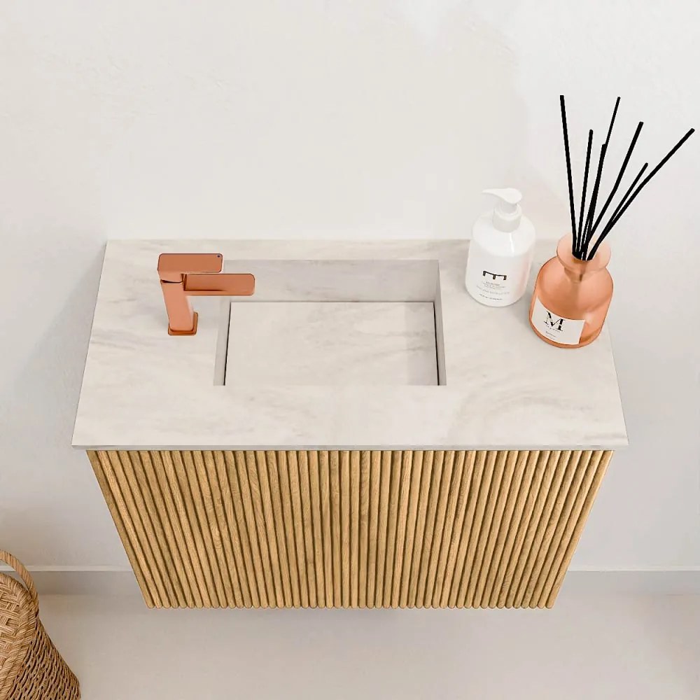 Mondiaz Joya DLux 50cm toiletmeubel oak met wastafel faye links 1 kraangat ostra
