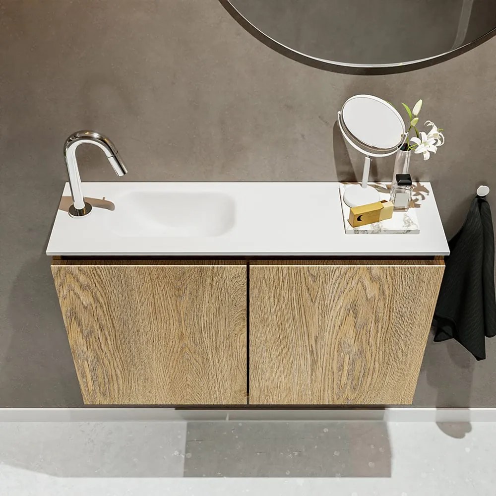 Mondiaz Ture 80cm toiletmeubel washed oak met wastafel talc links 1 kraangat