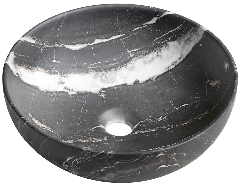 Sapho Rondane keramische waskom 41x41cm zwart marmer