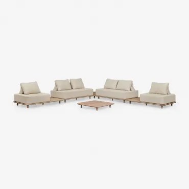 Tuinset Met 4-delige Modulaire Hoekbank Met Bijzettafels En Salontafel 95x95 Cm In Portet Acacia Gardenia Wit - Sklum