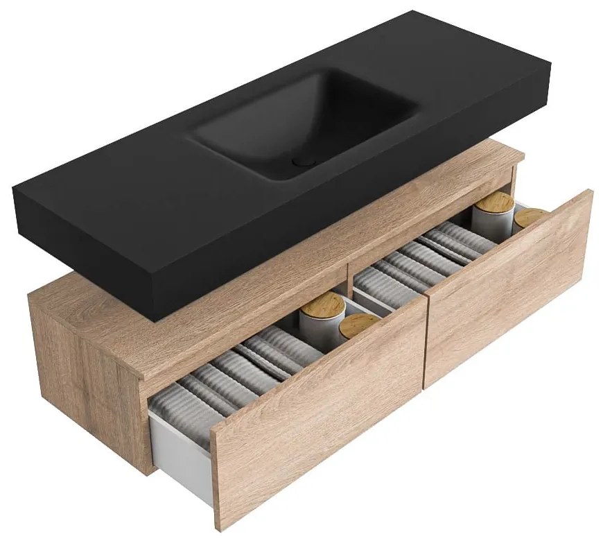 Zaro Alan badmeubel 130cm washed oak 2 lades met vrijhangende wastafel cloud midden 1 kraangat urban